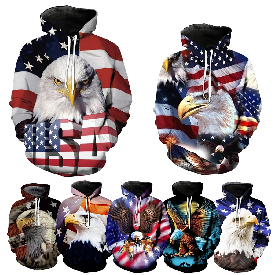 

American National symbol 3D Printed Hoodies for Men Eagle 3D Printing Hoodies From Men Funny Fashion Casual Oversized Pullover