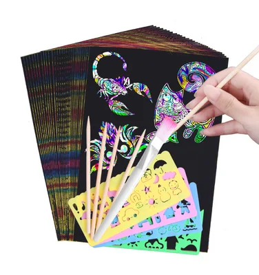 

free shipping Children's magic scratch painting art paper graffiti template DIY art painting toy dropshipping K1, As photo