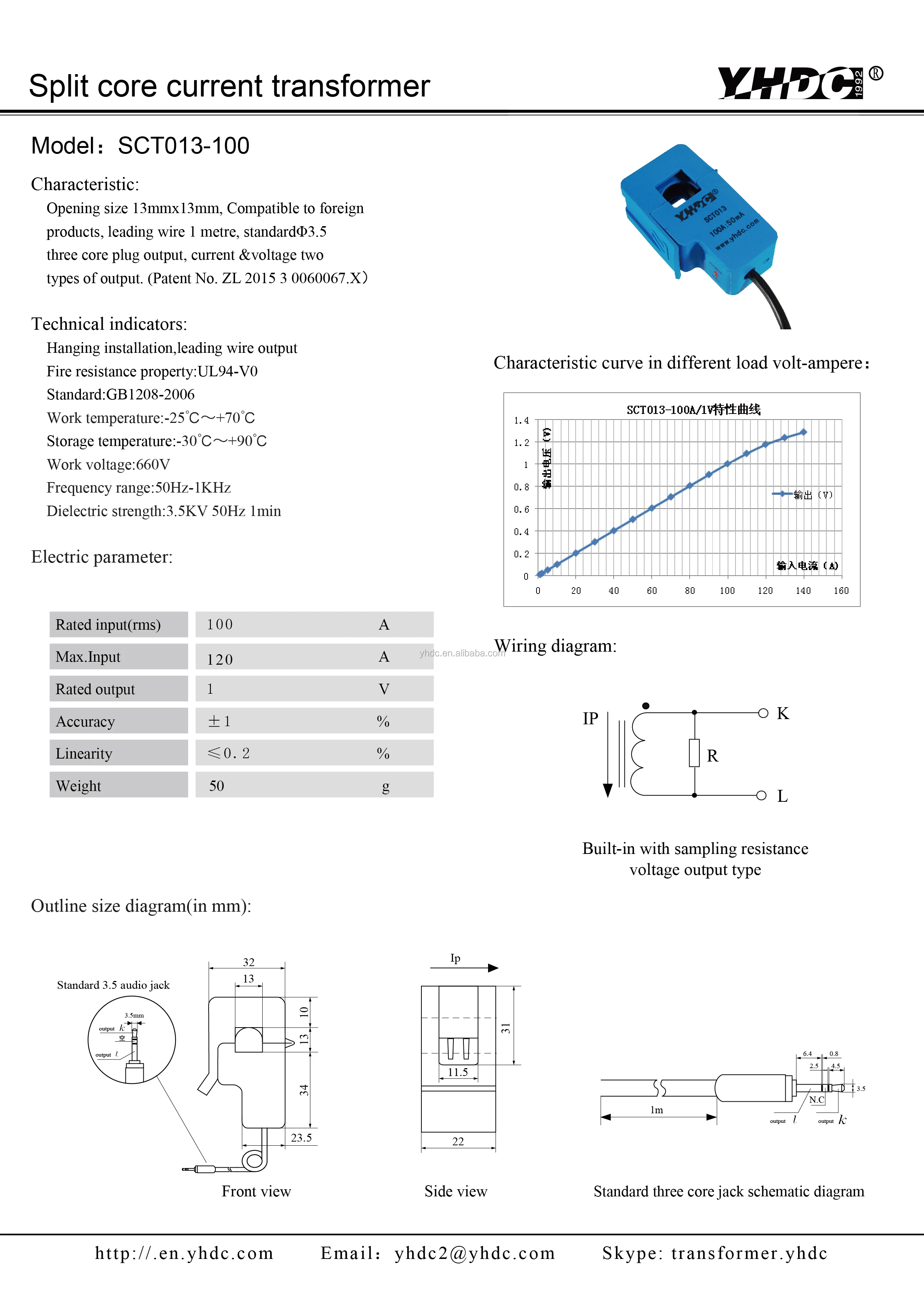 Yhdc Sct013-100 100a/1v Split Core Current Transformer Non-invasive Ac ...