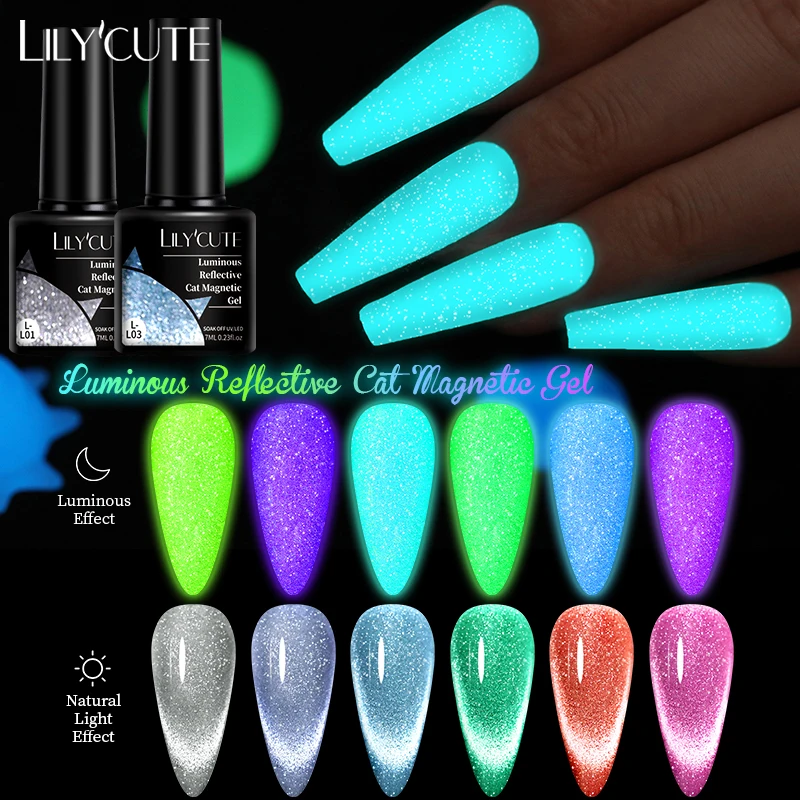 

LILYCUTE 7ML Luminous Reflective Gel Nail Polish Glow-In-Dark Diamond Cat Nail Gel Varnish All For Manicure