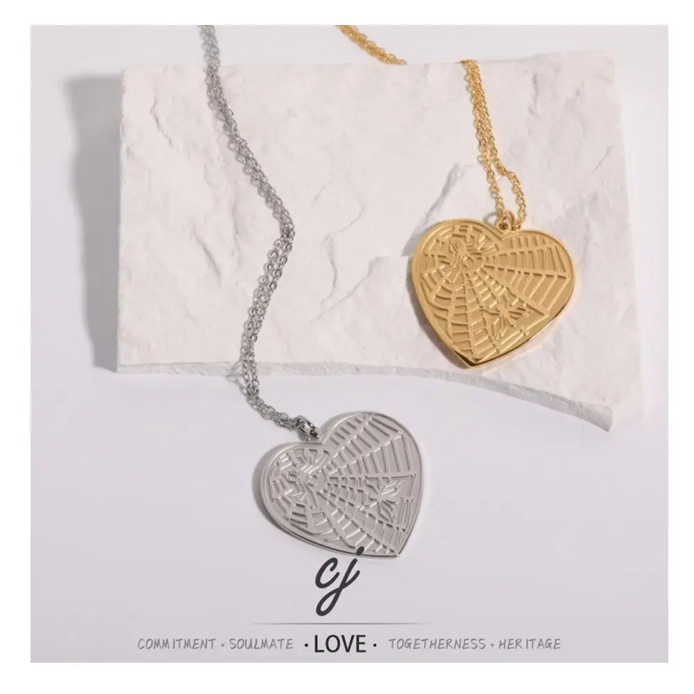 Heart Spider Fashion Stainless Steel Fancy 18K Gold Plated Custom Pendant Necklace Jewelry Gifts for Women