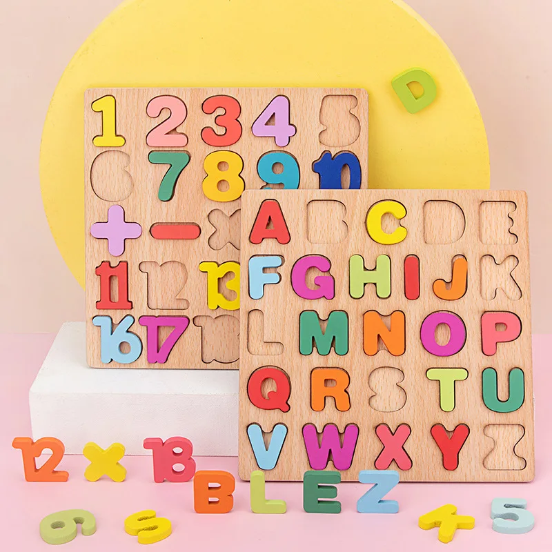 

Children Toddler English Montessori Board Alphabet ABC Letter and Number Kids Educational Learning Toys Wooden Puzzle Board