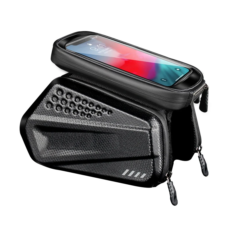 

Rainproof EVA Frame Touch Screen Hard Shell Bike Waterproof Bicycle Mobile Phone Bag, Black