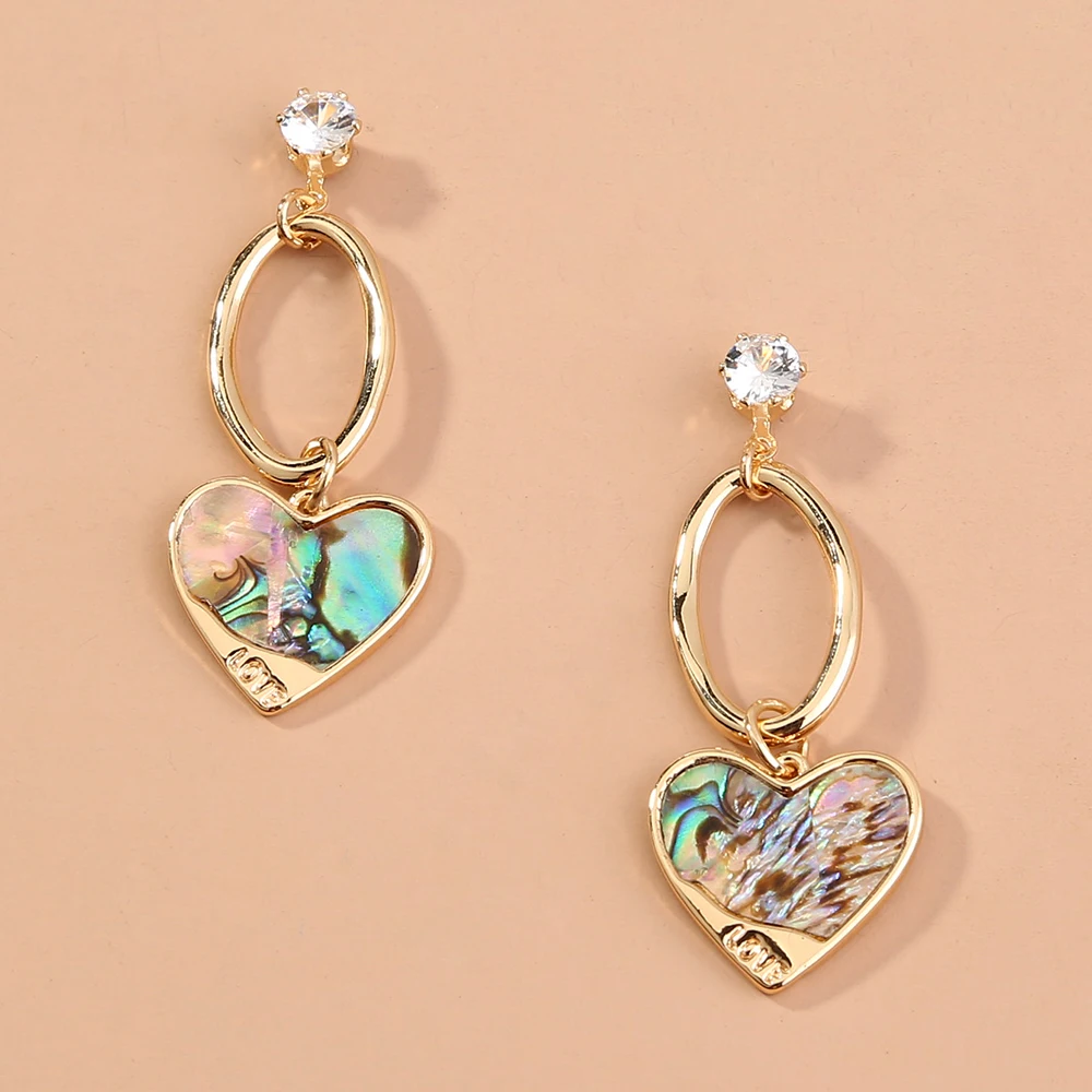 

Natural Abalone Peach Heart Earrings Oval Alloy Accessories Diamond Stud Elegant Ladies Jewelry