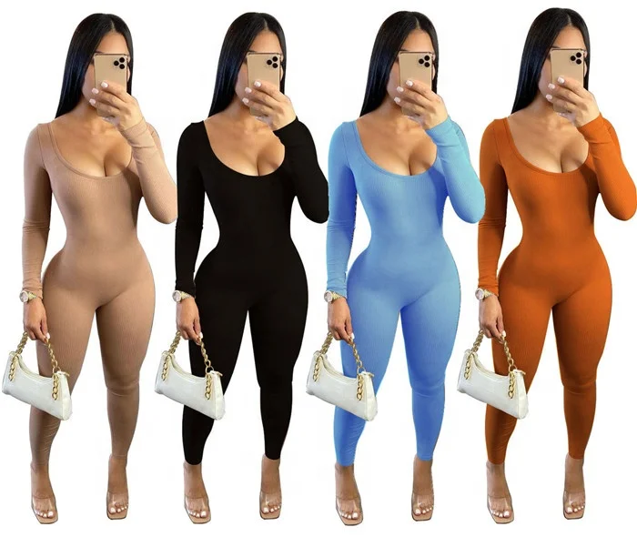 

Hot Sellings 2021 Solid Color Long Sleeve Sexy Bodycon Jumpsuit Women, Picture shown