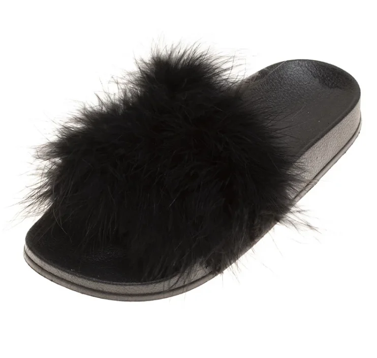 

Hot Selling Natural Fur Plush Sandals Women Indoor Outdoor Slipper Slides, 4 colors