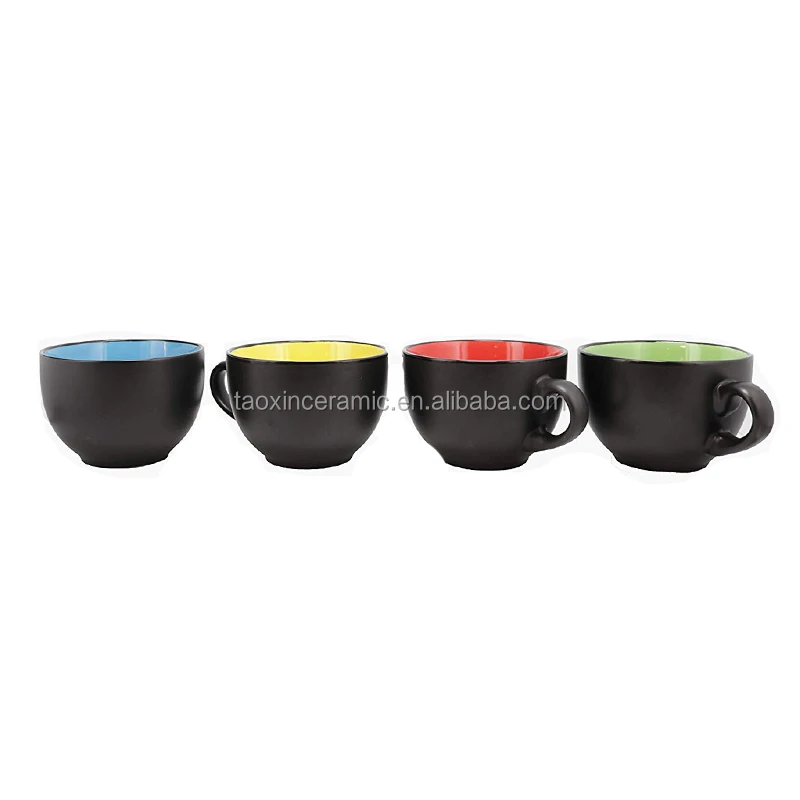 Bruntmor Wide Ceramic Tea Coffee Mug Set 24 Ounce Jumbo Soup Bowl Set of 4