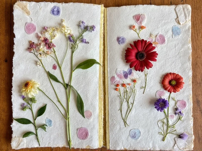 Handmade journal from recycled materials with pressed flowers