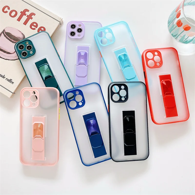 

Magnetic Ring Cellphone Case For Iphone 12 13 Mini Pro Max 11 X XR Translucent Matte Phone Case with Holder, 7 colors