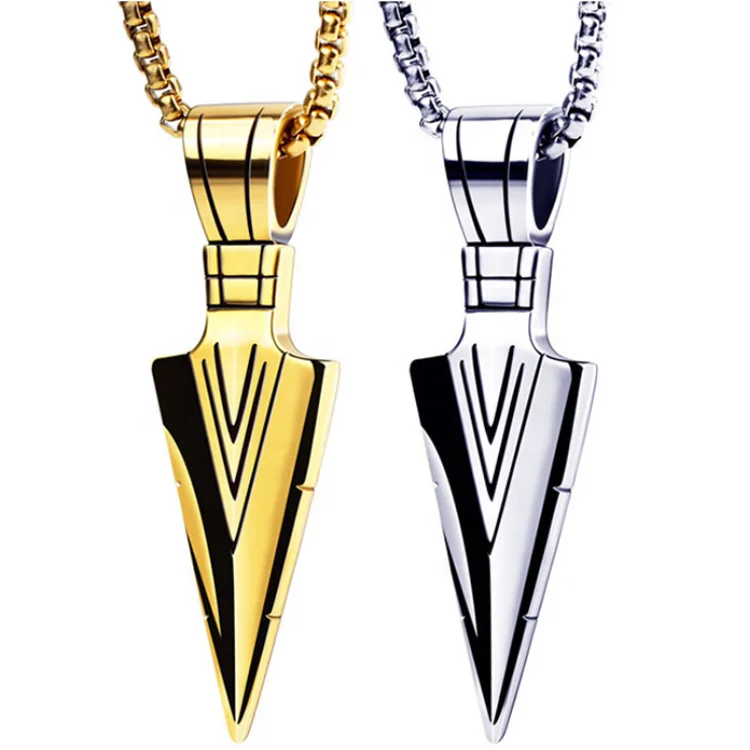 

Fashionable cool mens jewelry arrow necklace round box link chain Vintage Spearhead Arrowhead Pendant Punk Style Men's Chocker