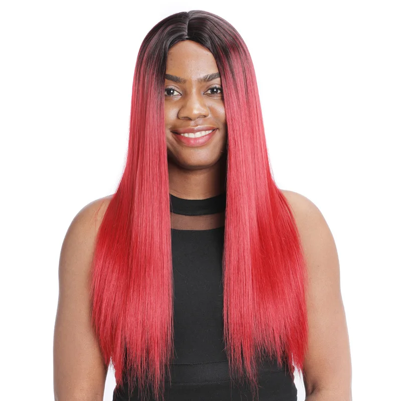 

Europe and America Woman African Wig Long Hair Bangs Wig Gradient Color Straight Wig Synthetic Color Wigs