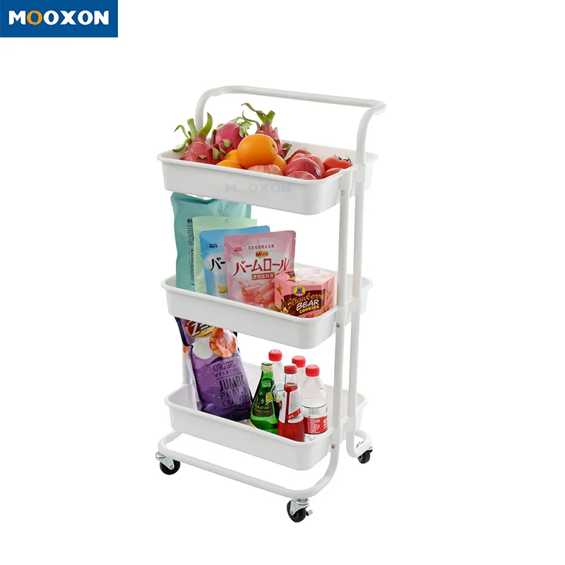 

Kitchen Bathroom Organizer Serving Shelf Storage Rack Utility Rolling Trolley Cart, Black/white/blue/pink