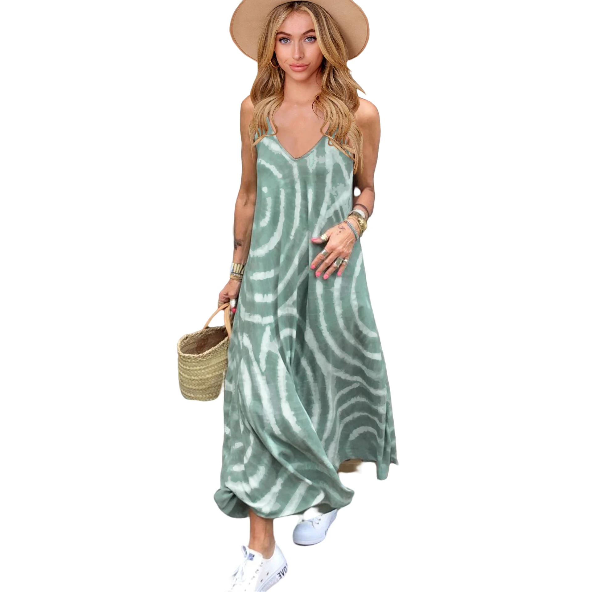 

Summer hot sales sun dresses 2021 women casual print maxi dress, Solid