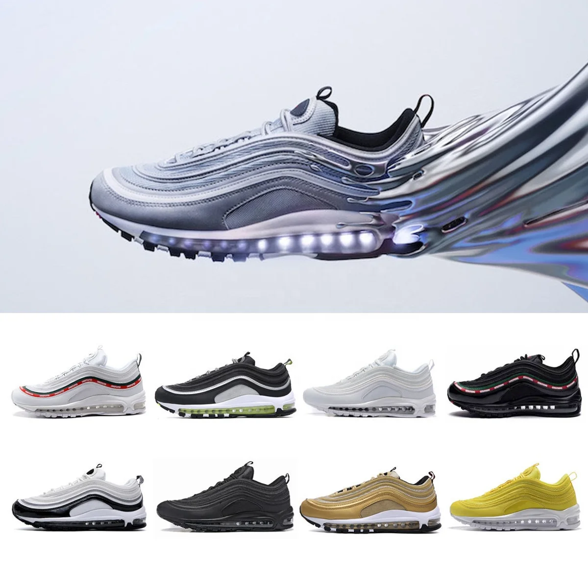

New Plus Size 97 97S Running Sneakers Shoes Black Triple Mens Trainers Women Sports Sneakers Working Athletic Cushion Airs Shoe