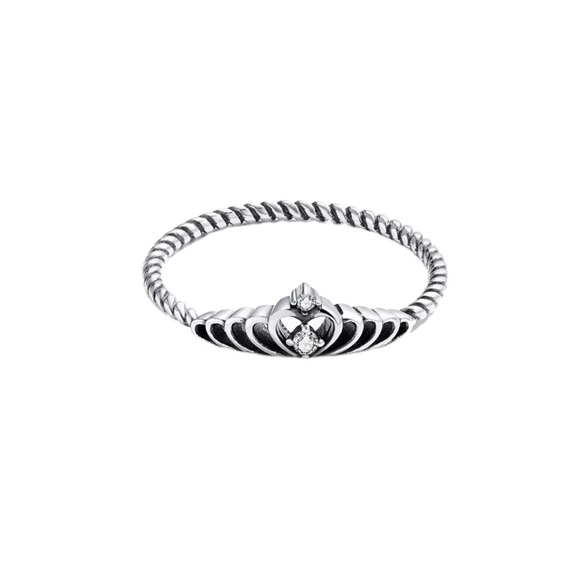 

925 Sterling Silver Dazzling Crown CZ Pendant Finger Rings for Women