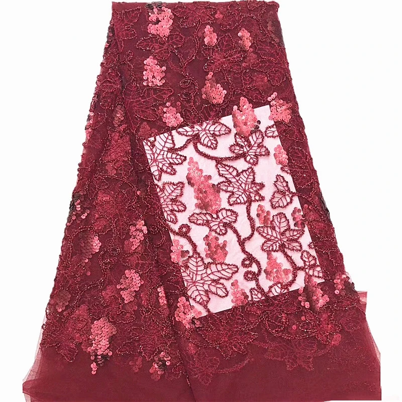 

Beautifical tulle french lace fabric embroidered bridal lace red african lace fabric for dress 5yards ML1N1692, Can be customized