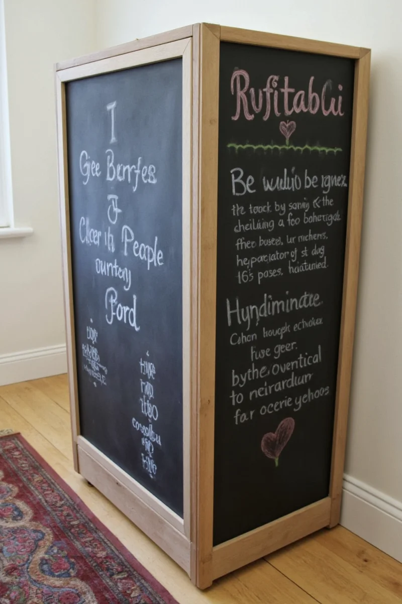 Magnetic chalkboard panel on fridge