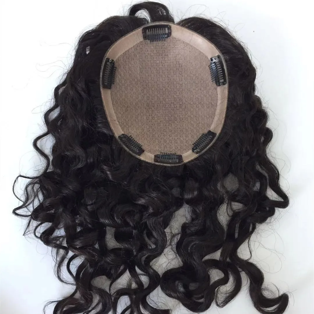 

woman hair replacement humain hair wavy top silk hair topper underknots for sale