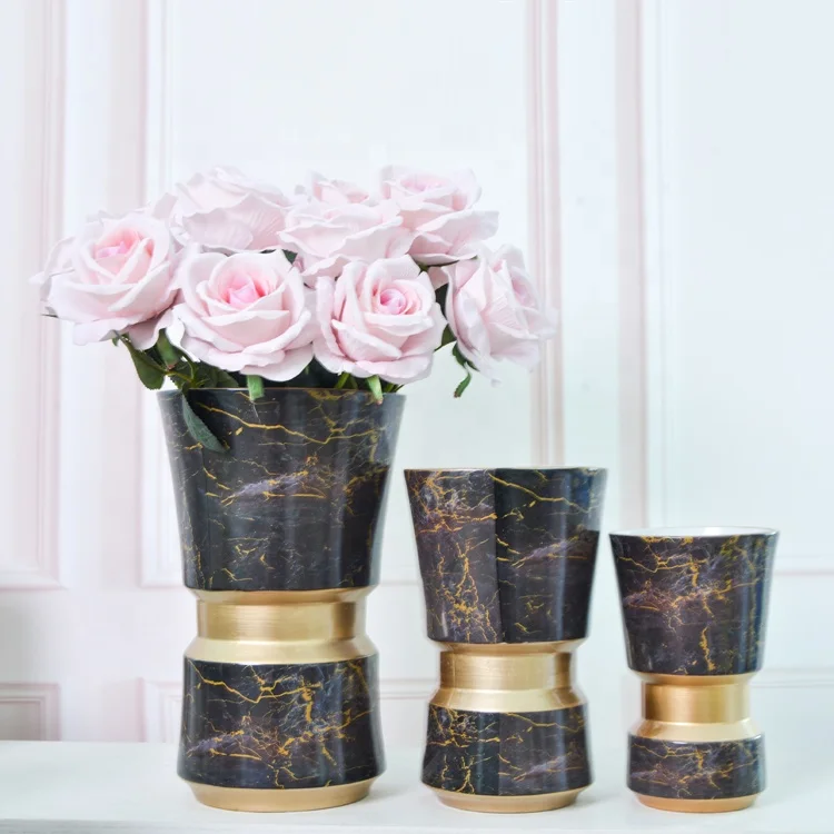 

Modern simple wedding home goods decoration black ceramic marble flower vase, Customer's requirment