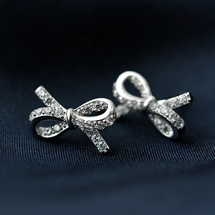 

New Hot Fashion 925 Sterling Silver Crystal Bowknot Earrings for Women Girls Gift Fashion Statement Jewelry korean earrings