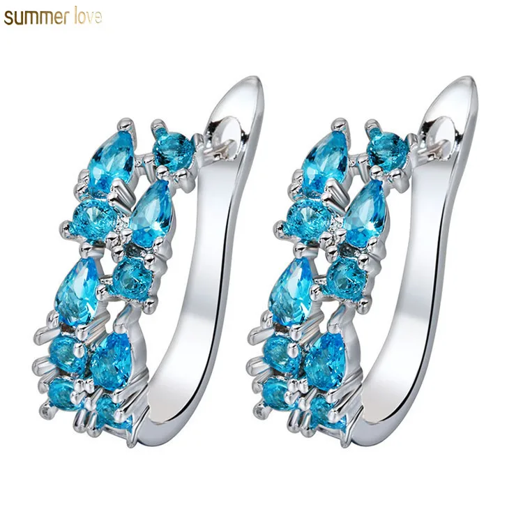 

U-shaped CZ Hoop Diamond Luxury Zirconia Silver Plated Women Girls Cubic Zirconia Earrings Jewelry