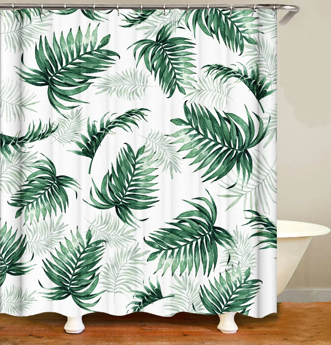 

i@home wholesale eco friendly olive leaf green 100% polyester custom print shower curtains, As picture show