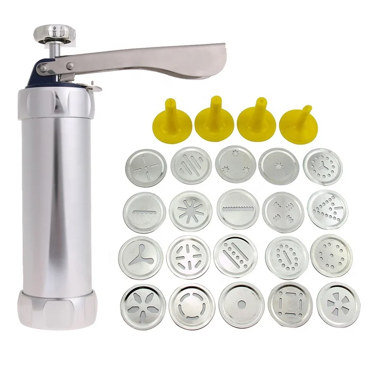 

Hot Sale High Quality Food Grade Biscuit Maker Set Stainless Steel Cookie Press Gun Kit, Silver