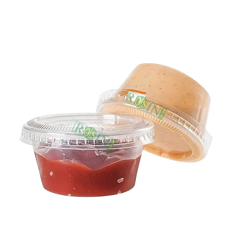 

2oz 4oz PLA Biodegradable Clear Disposable Plastic Restaurant Takeaway Sauce Cup Small Food Container With Hinge Lid