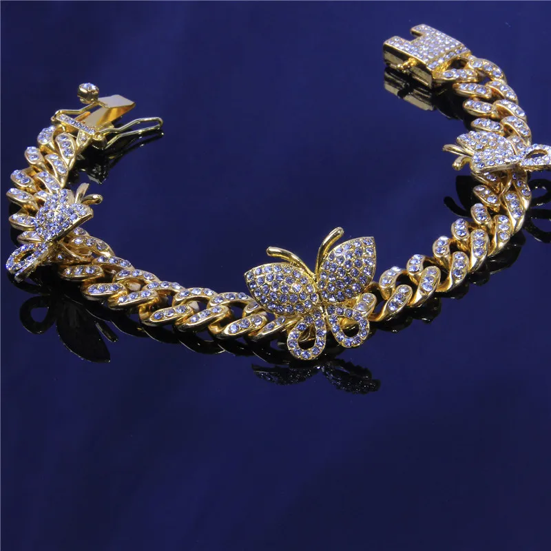 

High-End Initial Anklets Stainless Steel Trendy Gold Hip Hop Diamond Cuban Butterfly Anklets