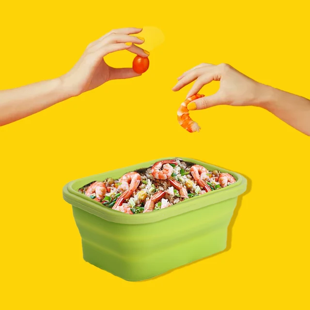 

800ML100% Food Grade Silicone Microwavable Lunchbox Foldable Silicone Bowl Collapsible Food storage Bento Container, Any color is available