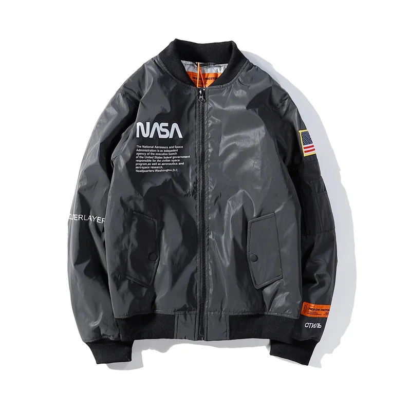 

Men Baseball Bomber Jacket NASA MA-1 Military Flight Jacket 3m Reflective Air Force Moto Street Coat Winter