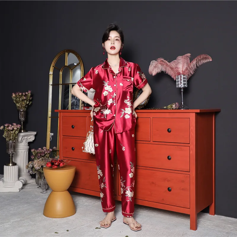 

Women's Sleepwear Two Piece Satin Pajamas Set Silk Pajama Suit Short Sleeve Sleepwear Set Women Pajamas, Picture shows