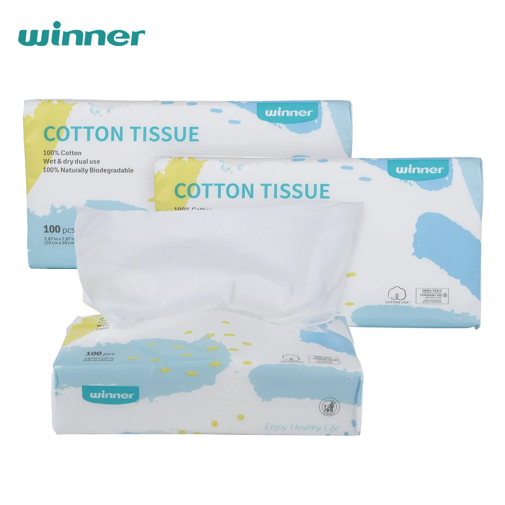 

Winner 100% cotton tissues biodegradable paper towel disposable facial tissue towel cotton tissues