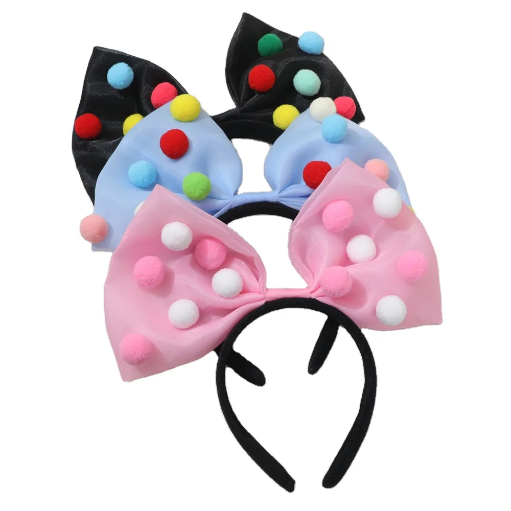 FuYU Cute Baby Girls pompom Headband 10 Inch Big Hair Bow Toddler Kids Headbow Accessories
