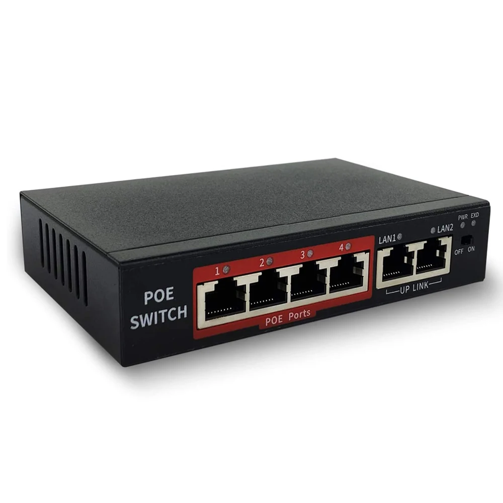 

6-Ports Gigabit Ethernet PoE Network Switch, Hub, Internet Splitter 10/100 Mbps for Home Security Camera System