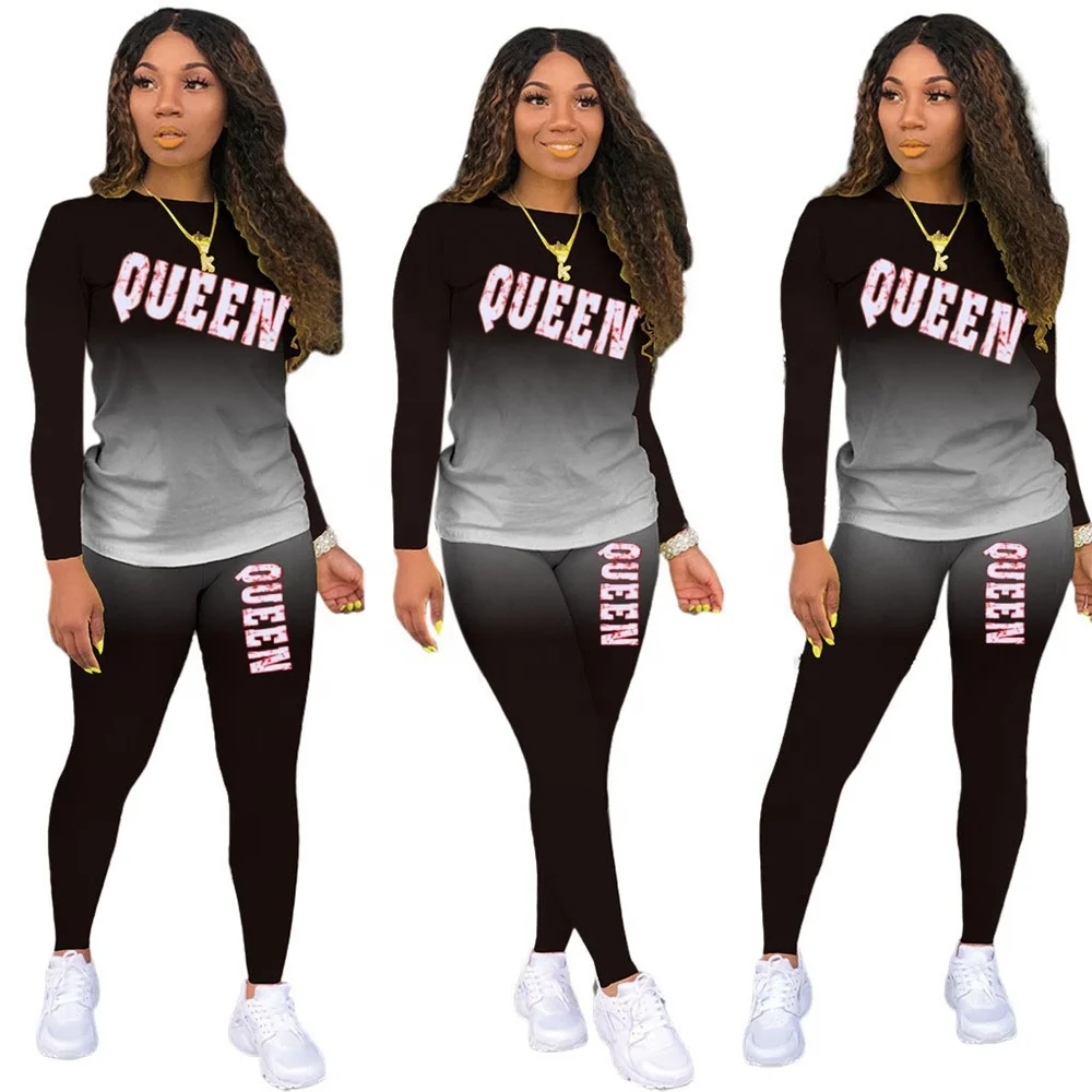 

Gradient Women Queen Printed Sweatshirts Jogger Pants Sportswear Sets