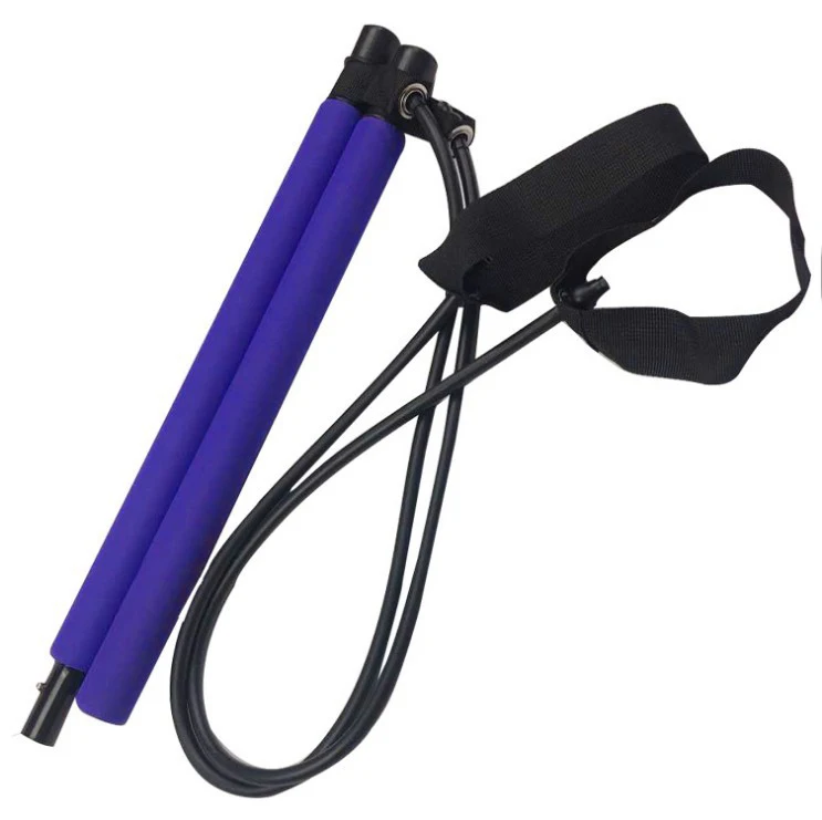 

Portable Yoga Trainer Pilates Bar Kit Fitness Exercise Adjustable Pilates Stick Resistance Band With Foot Strap, As shown