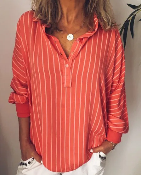

Fashion V-neck Striped Print Long-sleeved Casual Tops Batwing Sleeve Plus Size Loose Streetwear Blouses Shirt, As shown