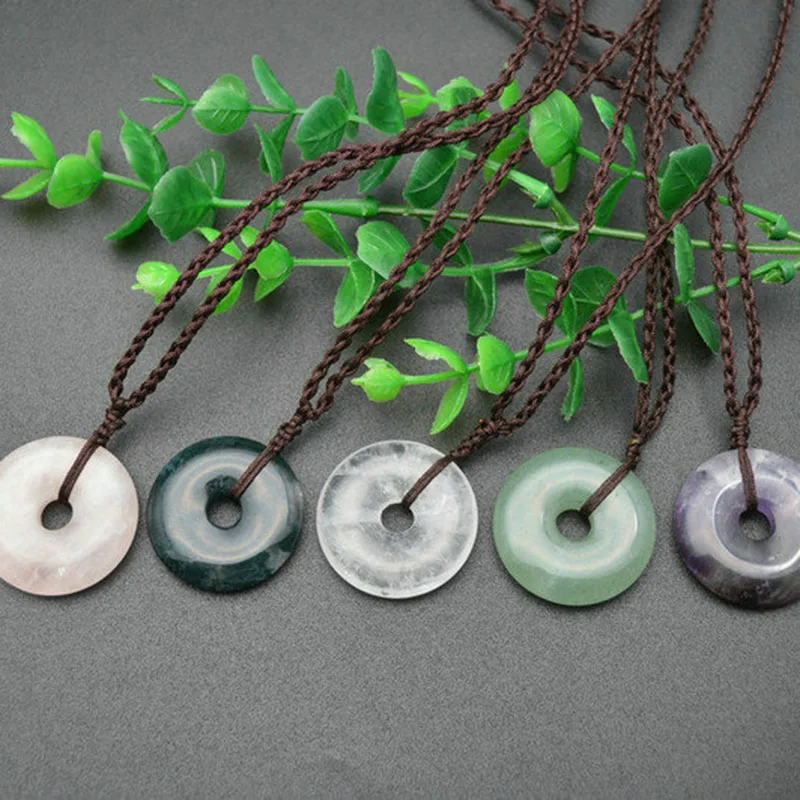 

Natural Semi Precious Stone Crystal Donut Pendant Length Adjustable Chains Neckalce