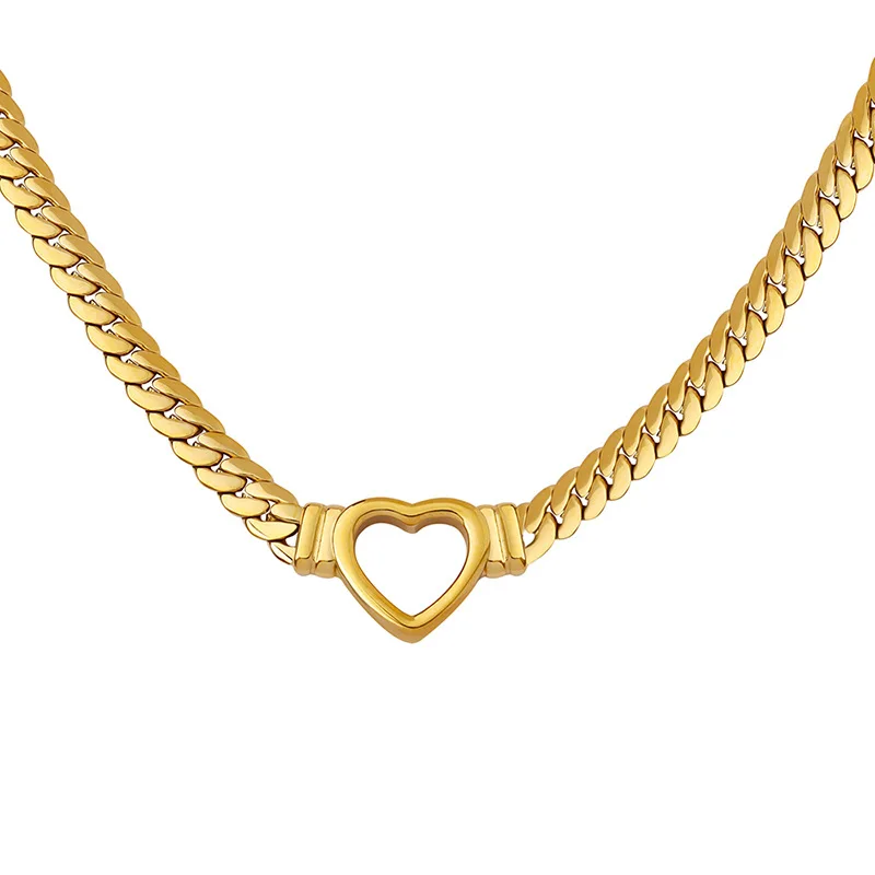 

MARONEW Joolim Jewelry 18K Gold Plated Heart Shape Stainless Steel Cuban Chain Necklace Tarnish Free & Waterproof