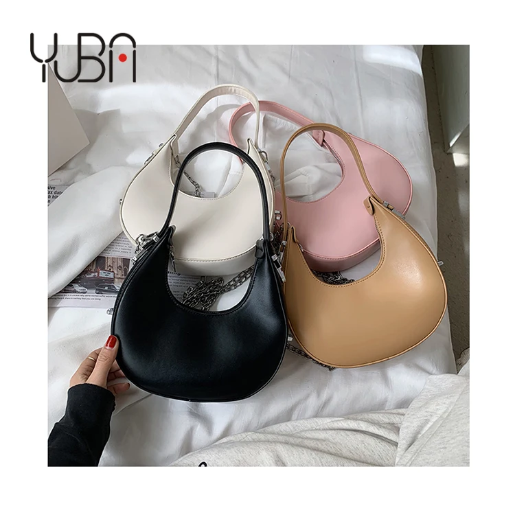 

Elegant female handbag 2021 Summer French Retro underarm Saddle bag women Solid Color purses with chain, Customizable