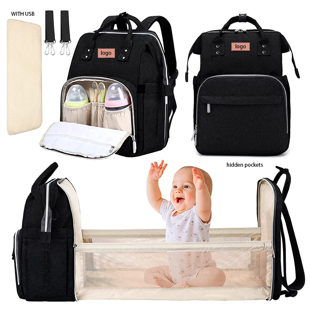 

DZ1001 FREE SAMPLE CUSTOM Large Portable Folding Stroller Mommy Nappy Bag Bed Baby Diaper Bag Backpack With Changing Station