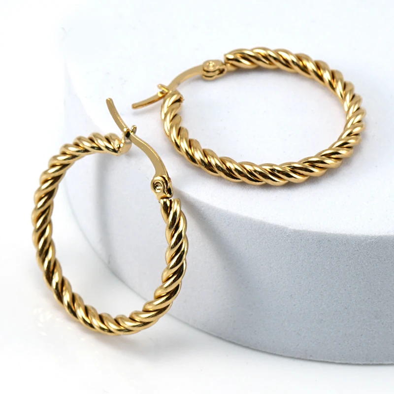 

Aretes De Mujer Gold Plated Stainless Steel Custom Jewelry Fashion Exaggerated Large Geometric Round Twisted Hoop Earrings Women