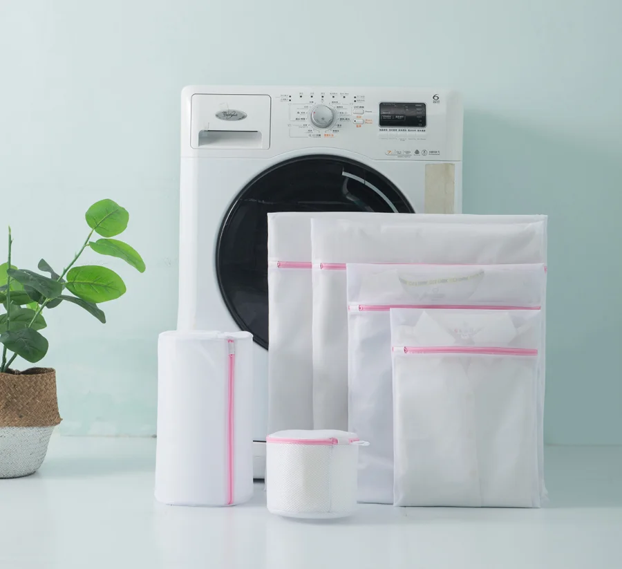 

Custom Eco-friendly Laundry Bag with Zipper Hotel Home Travel Reusable Cloth Mesh Laundry Wash Bags, White