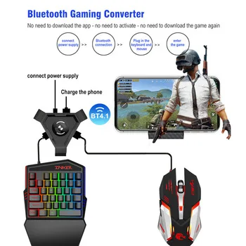 

Convertor keyboard and mouse on mobile to PC game bt simulator adaptor for PUBG, Black