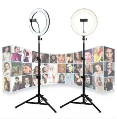 

26 cm Ring Fill Light Lamp With Phone Clip 2.1M Tripod For Selfie Photography Live Streaming Camera Video Beauty