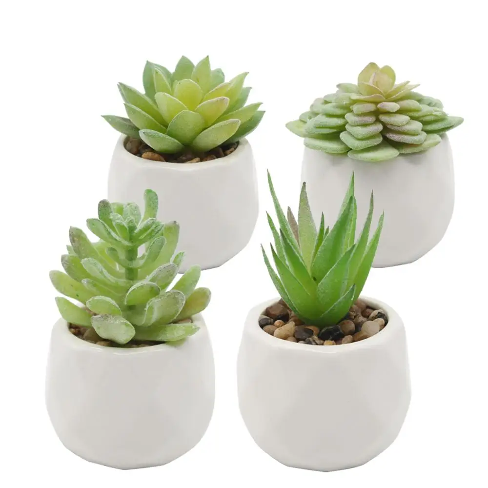 

Set of 4 Mini Green Artificial Succulent Plants Potted
