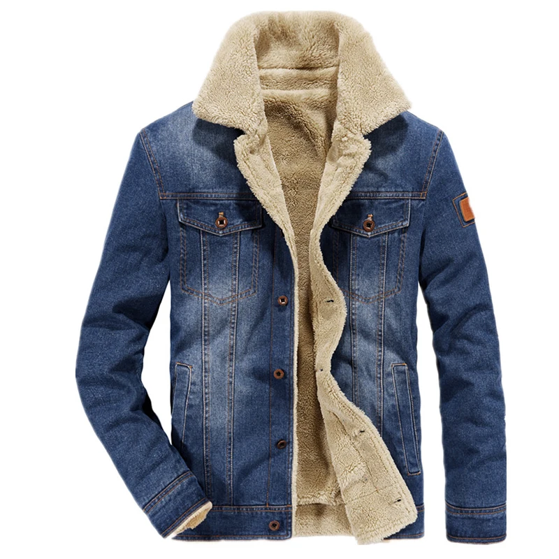 

JACKETOWN Men's Button Up Vintage Sherpa Fleece Lined Denim Jacket Jean Coat, As shown