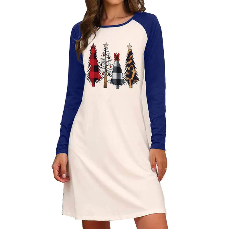 

China Manufacturer Custom Clothing Long Sleeve Casual Christmas Custom T-Shirt Dress, Picture
