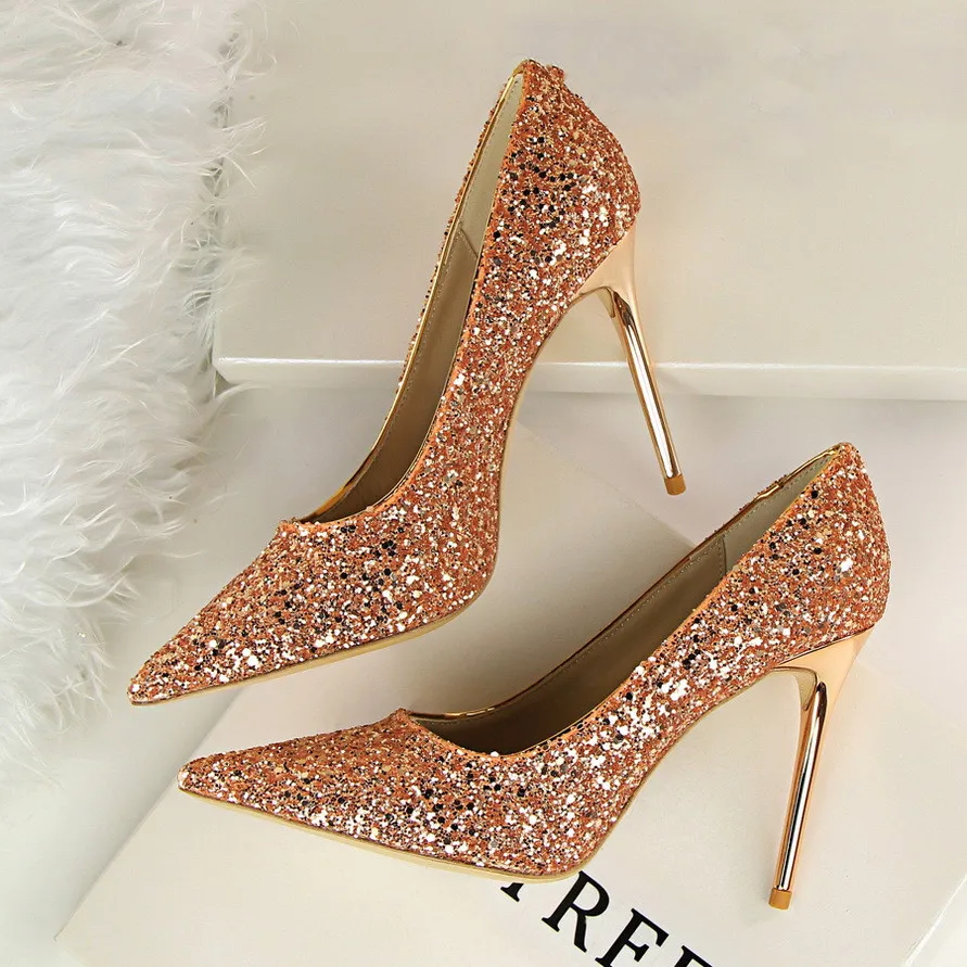 

LFH-1 2021 Shoes Women Heels Ladies Wedding Elegant Platform Shoes Nude Plus Size Sequin Thin High Heels Shoes for Women